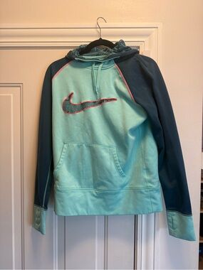 Nike Aqua & Teal Pullover Hoodie with Pink-Outlined Swoosh